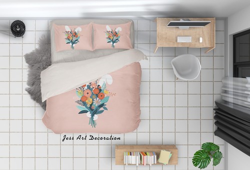 3D Floral Rabbit Cartoon Pink Quilt Cover Set Duvet Cover Bedding Pillowcases - Picture 3 of 6