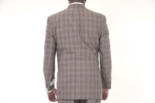 $395 Sean John Classic Fit Marrón claro Plaid 3 botones Traje plisado con puños delanteros - Imagen 6 de 7