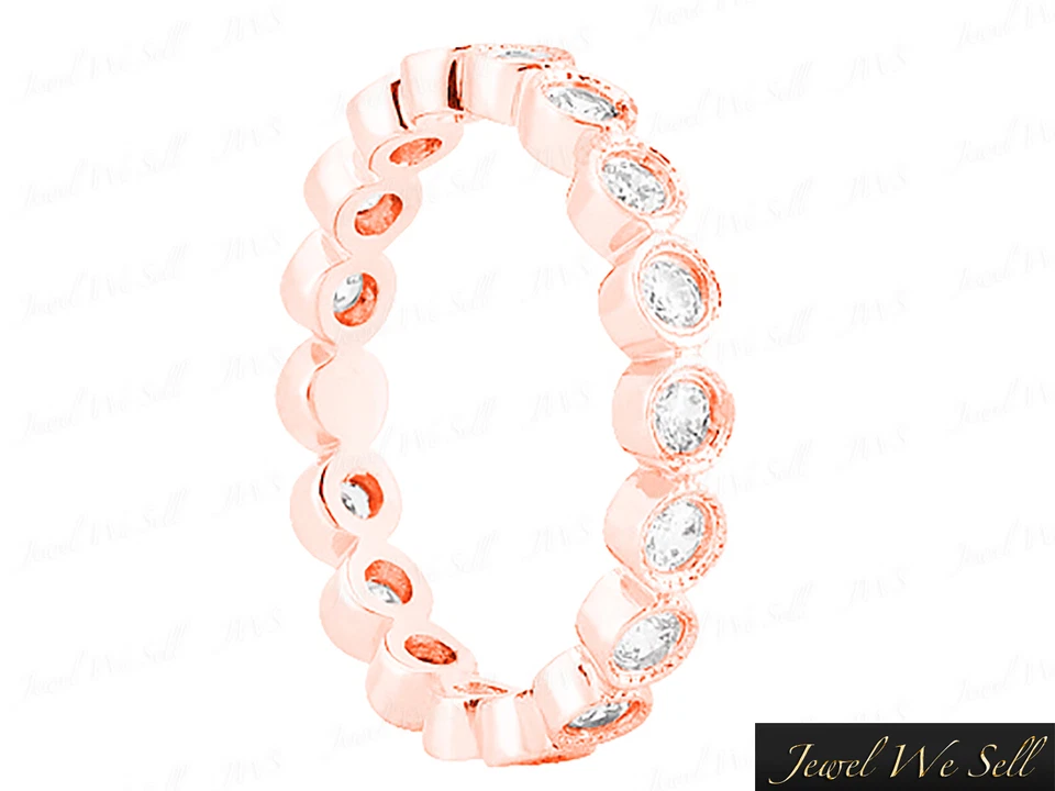 Anillo banda de eternidad con bisel milgrain de diamantes redondos naturales de 0,60 quilates de oro de 14 quilates G-H I1 Foto 2 de 2