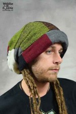 DREADLOCK BEANIE HAT Rasta Extra Large Patchwork Wool Hippy Psytrance Festival