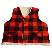 Vintage 70s 80s Buffalo Plaid Wool Vest Mens Reversible Old Western Cowboy Genra