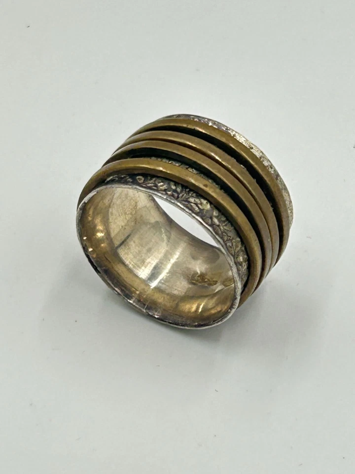 Anillo Fidget Spinner Vintage Dos Tonos Talla 8 Plata de Ley y Latón Foto 4 de 4