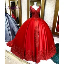 Red Quinceanera Dresses Ball Gown  Plus Size Puffy Beaded Sweet 16 Prom Dress
