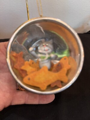 Vintage Cat Bowl Dinner Time Chief Cooking Christmas Holiday Ornament-Cat Swings