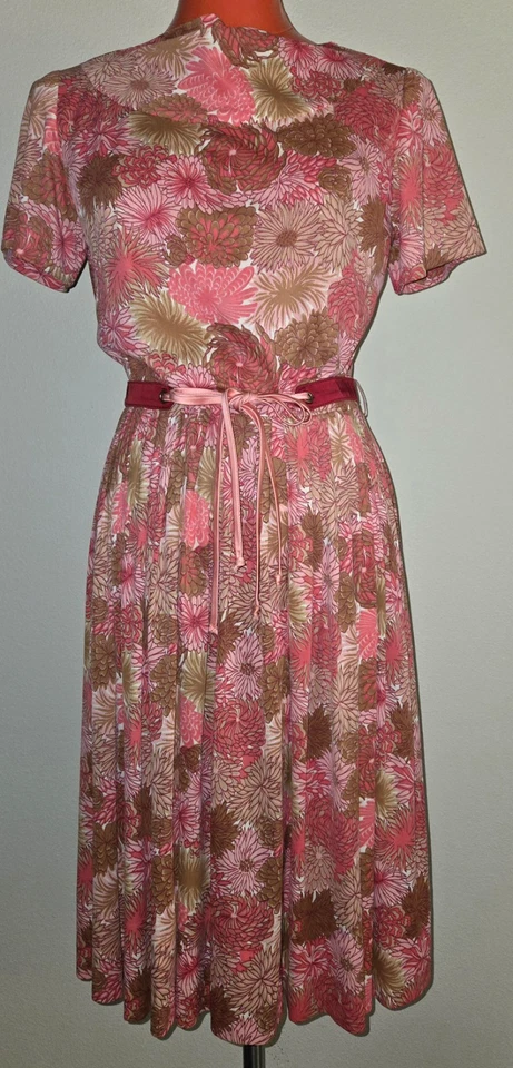 Vestido Vintage Años 60 R&K Originales Rockabilly Secretary Mod Rosa Floral Plisado M? Foto 2 de 4