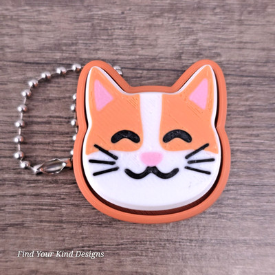 Cat Clicker Sensory Fidget   3D Printed Toy with Keychain Orange White