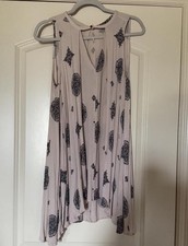 Free People Size Small Sleeveless Trapeze Dress Beige Black Rayon Keyhole