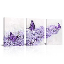 Butterfly and Flower Canvas Wall Art Floral Picture Bathroom Wall Decor Bedro...