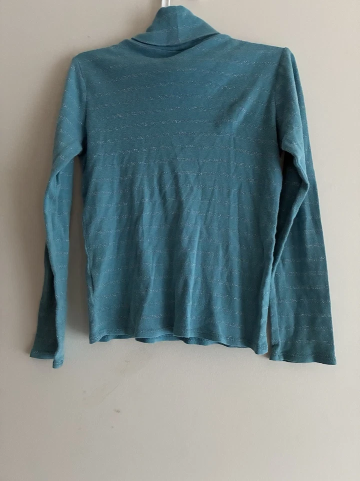Camisa Lands' End Niños Niñas Brillante Plateada Rayas Mezcla Algodón Cuello Alto Aqua 6x Foto 3 de 4