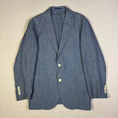 Mango Man Smart Linen Unstructured Blazer Jacket Mens 42 Slim Fit Blue