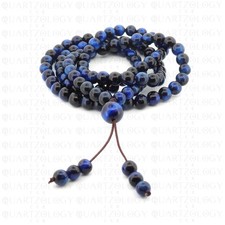 Blue Tigers Eye 108 Mala Prayer Beads Tibetan Necklace Handmade Healing Buddhism