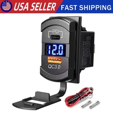 12-24V Dual USB QC3.0 PD Fast Car Charger Socket Power Outlet For Marine Boat RV