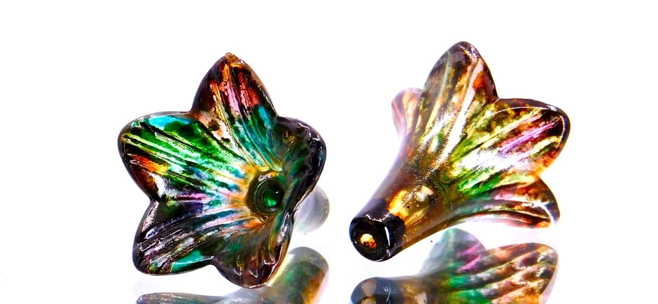 Flores trompeta Lucite pintadas a mano para joyería hágalo usted mismo (x2 piezas) Foto 4 de 4