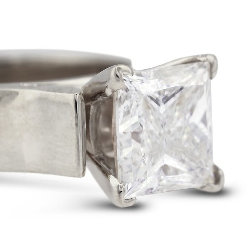 Anillo de compromiso solitario de 14 k con diamantes naturales certificados princesa 1 1/2 quilate F VS1 - Imagen 4 de 10