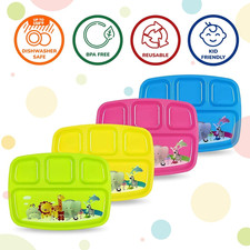 Toddler Plates With Dividers - Set of 4 Kids Plates with 4 - Compartment Brig...
