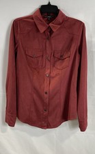 Fabrycznie nowa z metką GUESS Męska stokrotka Koszula Rubin Merlot Sztuczny zamsz Zatrzask Guzik Western Rozmiar M