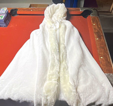White Faux Fur Hooded Cloak Cape Costume, Adult Unisex Angel Theme