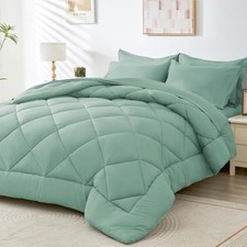 Green Comforter Set - 7-Piece All Season Bed in a Bag Ultra Soft Queen Sage