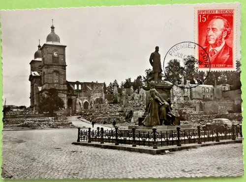 FRANCE JULES FERRY 15F FIRST DAY COVER POST CARD VILLE MARTYRE STATUE 1951