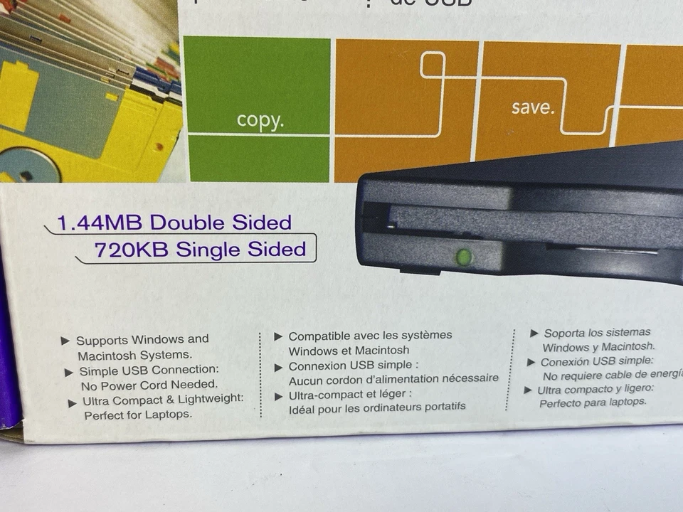 Внешний флоппи-дисковод Memorex USB 3,5 дюйма НОВЫЙ 1,44 МБ двусторонний ПК/MAC ЗАПЕЧАТАННЫЙ!!! - Изображение 2 из 4