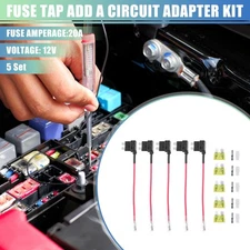 5 Set Car Fuse Tap and Circuit Adapters 12V w/ 20A Standard Blade Type Fuses