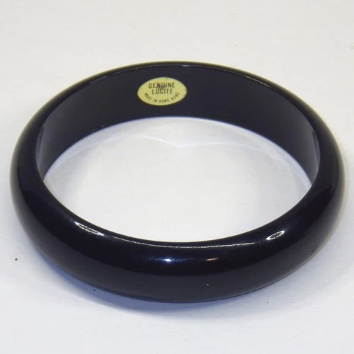 Vintage Black LUCITE Bangle bracelet 1950s Original Sticker Costume Jewelry