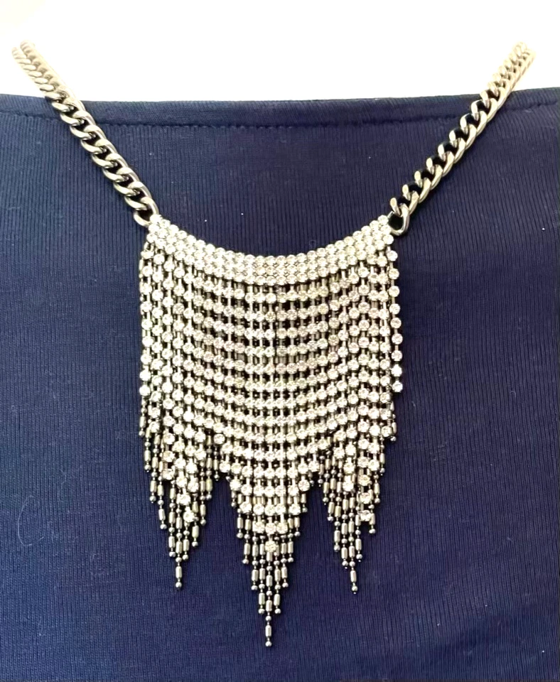 Vera Wang Collar Cristal Estrás Cascada Flecos Bling Disco Declaración Foto 3 de 4