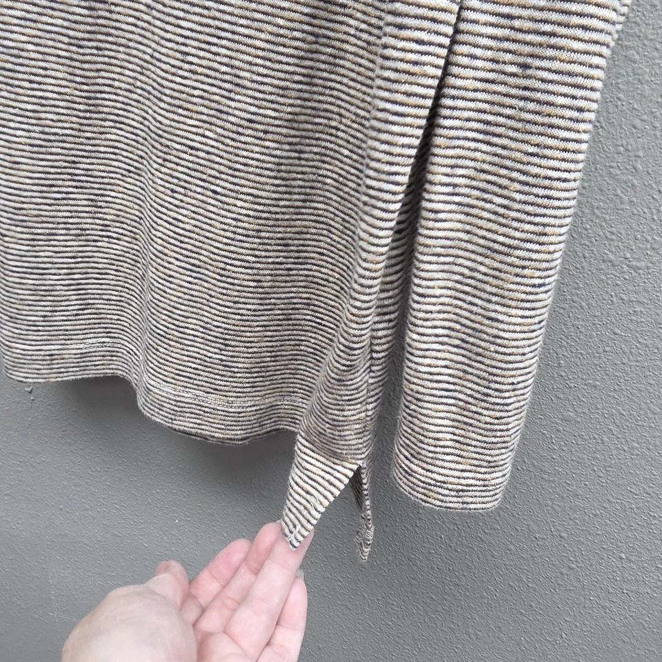 Old Navy Shirt Womens 2XL Beige Gray Striped Boyfriend Long Sleeve Linen Blend - Image 3 of 4