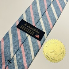 Brooks Brothers Linen/Silk Blend Light Blue,Pink White Striped Tie 58.5x3.5