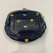 Victoria’s Secret LOVE PINK Vintage Peace Dog Coin Purse Pouch NAVY HEARTS