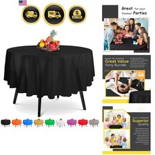5 Pack Round Black Plastic Tablecloth - 84 x 84 in. Disposable Plastic Table...