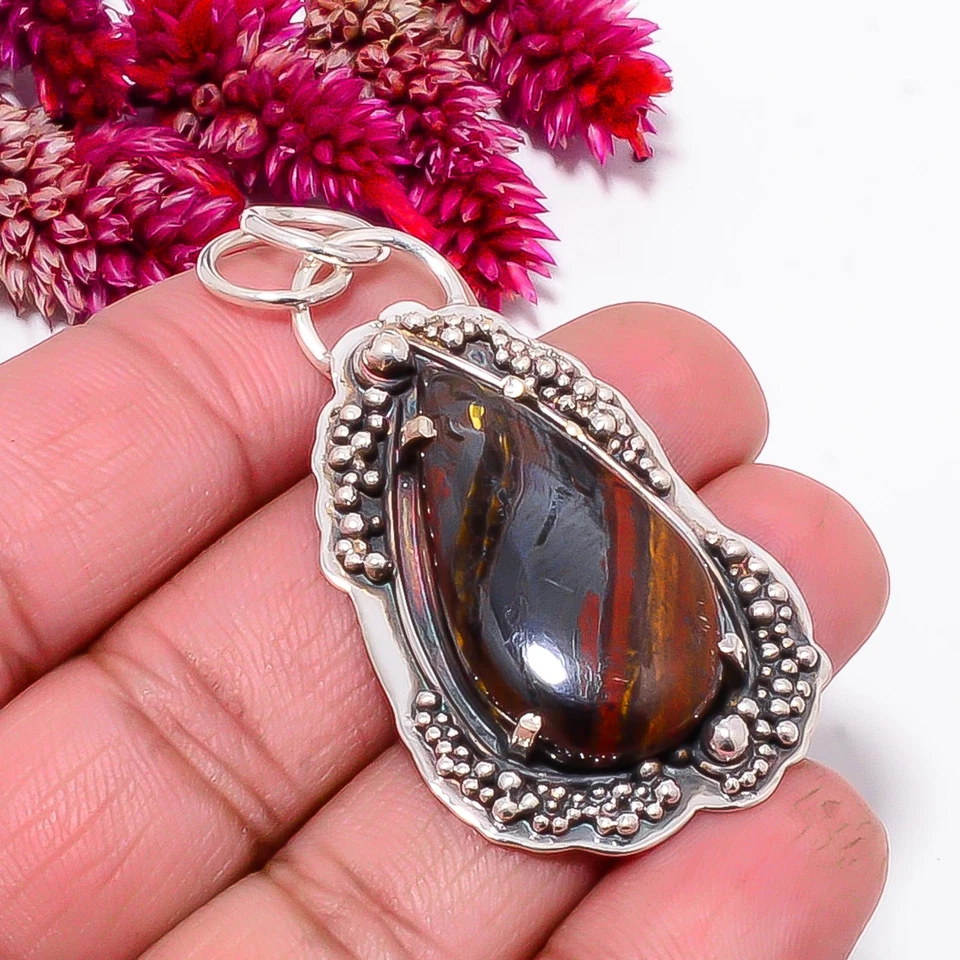 Pingente de prata esterlina 925 olho de tigre de ferro oxidado 2,11" Sk17, presente de Natal - Imagem 3 de 4