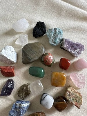 Natural Crystal Lot with Pyrite   Amethyst, Rose Quartz, Tiger Eye, Mixed Stones