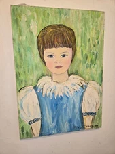 Vintage Oil on Canvas Young girl posing Original work by Patricia Jeany 1968