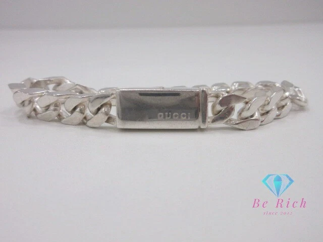GUCCI Kihei Chaîne Bracelet Ag Argent 925 Bracelet Plaque Logo Bijoux Accessoires B