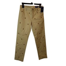 Polo Ralph Lauren Khaki Pants Boys 14 Beige NWT Lion Crest Emblem Embroidery