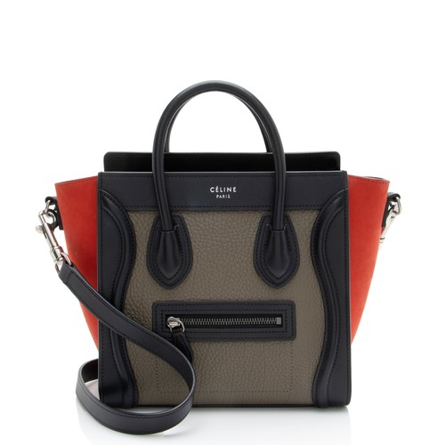 Celine Tricolor Drummed Calfskin Nano Luggage Tote