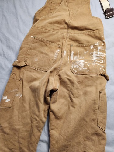 VTG Carhartt Quilted Lined Canvas Bib Overalls Mens Size 34x32 Brown R02 BRN USA - Picture 7 of 11