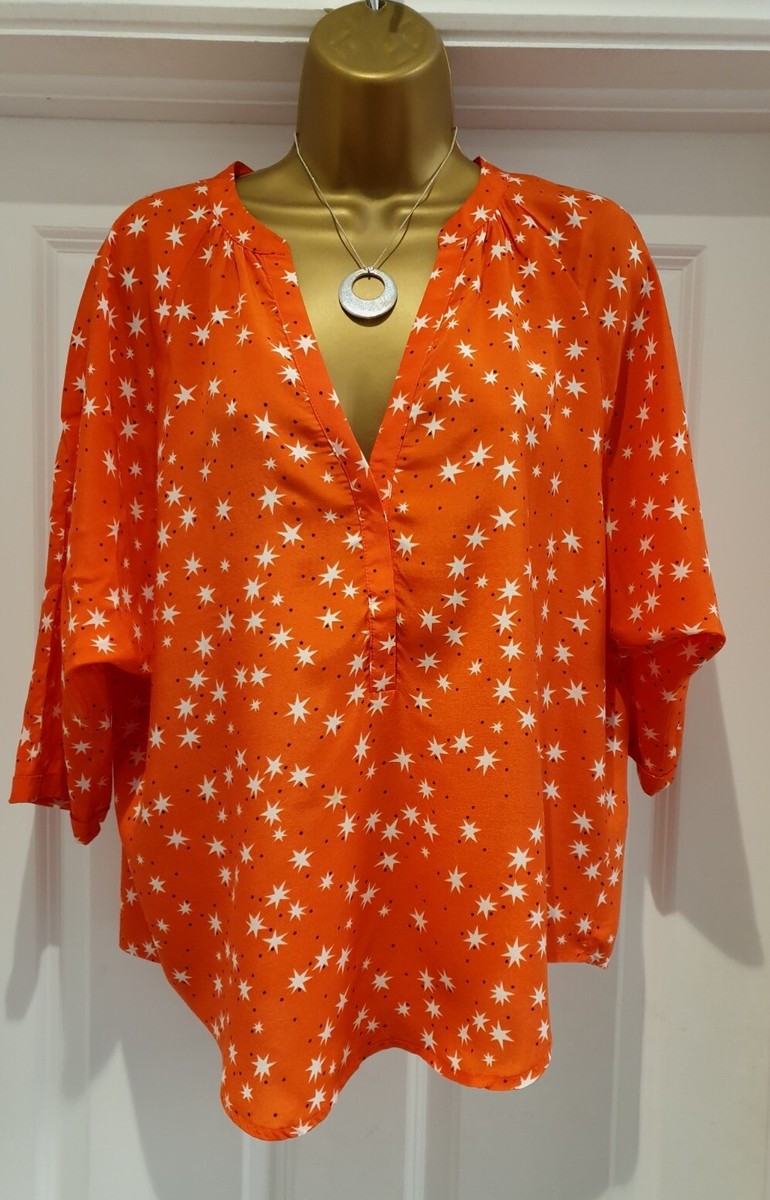 MINT VELVET ORANGE/RED STAR PRINT BLOUSE/TOP SIZE 8-10 UK