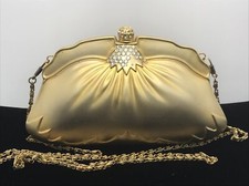 Vintage Brushed Gold tone Crystal Embelished Chain Strap Shoulder Bag Purse