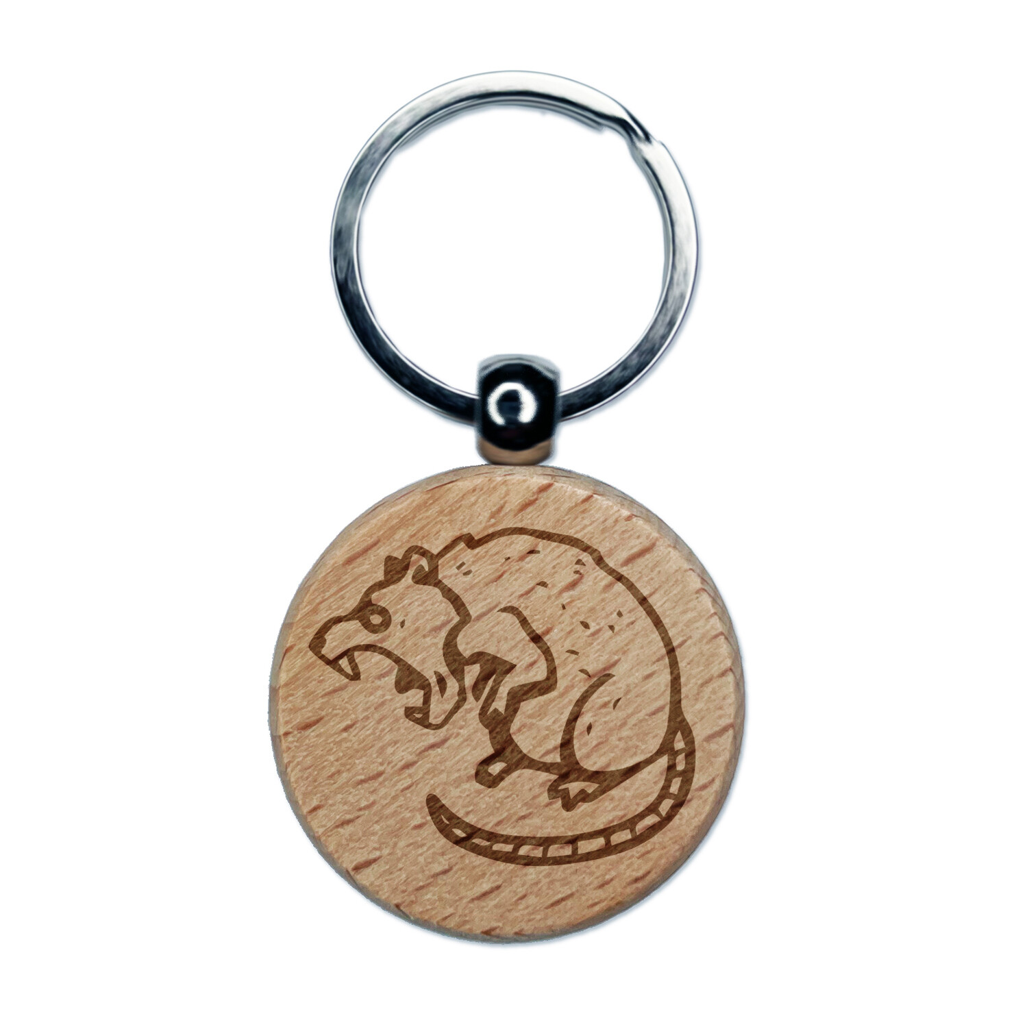 Ferocious Rat Rodent Snarling Engraved Wood Round Keychain Tag Charm