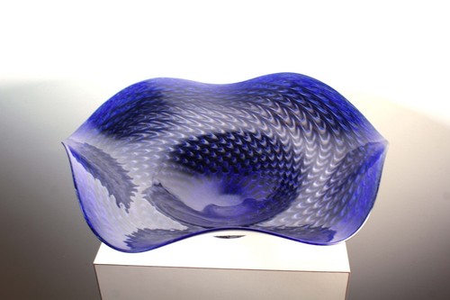 Contemporary Modern Ron Mynatt Cobalt Fluted Signed Art Glass Bowl - Bild 9 von 11