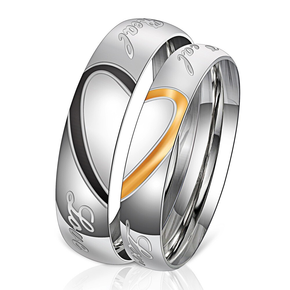 His Hers Real Love Heart Promise Ring Stainless Steel Couples