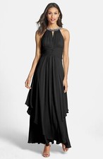 Eliza J Embellished Tiered Chiffon Halter Gown Dress Sz 8 Black