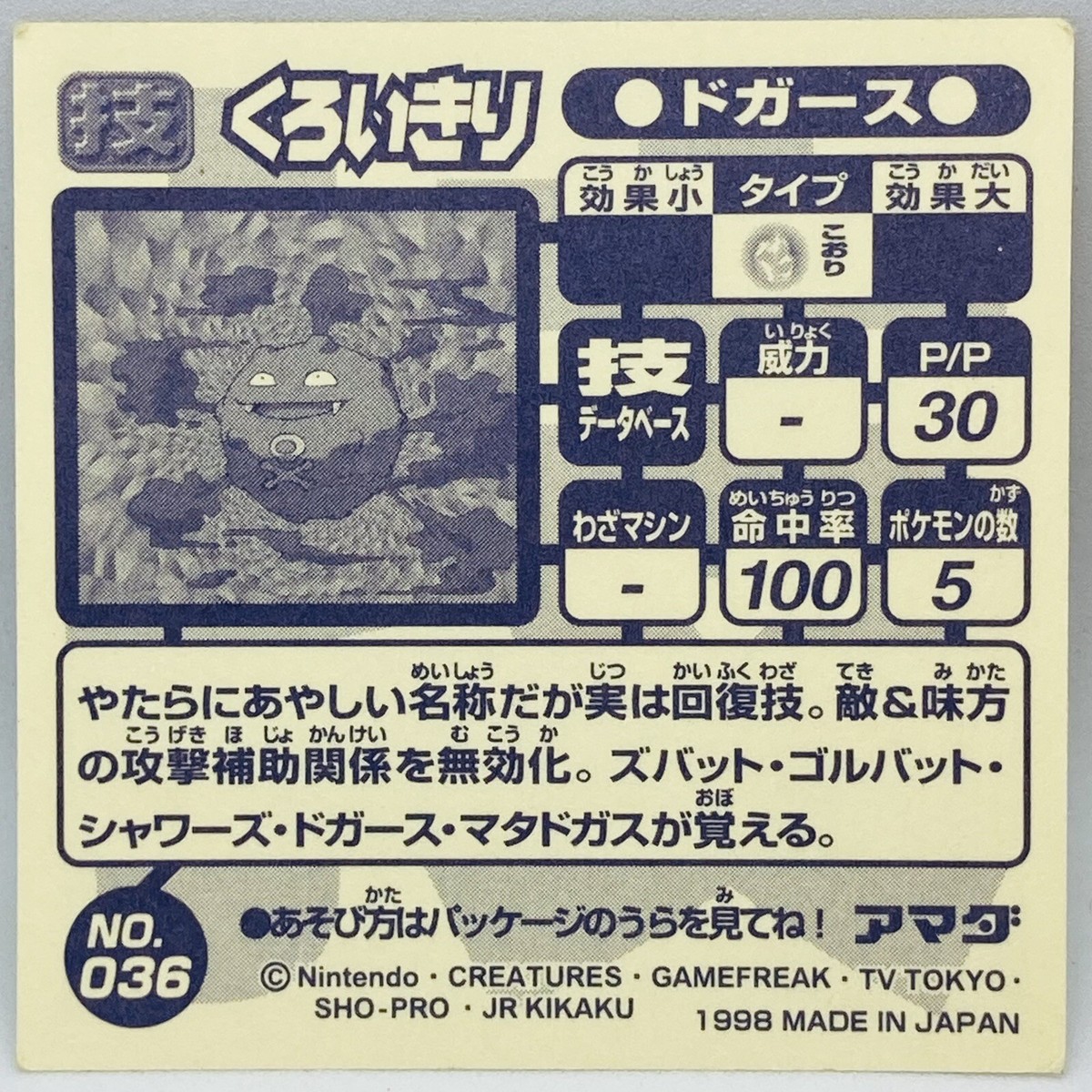 Pokemon Vintage Sticker Koffing No.036 Amada 1998 Made in Japan | eBay