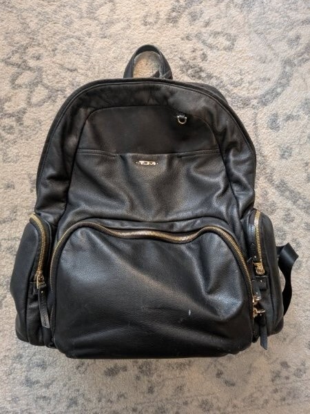 Tumi Black Leather Laptop Backpack with Gold Hardware - Used