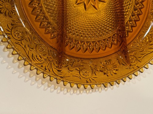 Tiara ambra vintage, rotonda, piatto gusto diviso, diametro 12 1/4" - Foto 3 di 18