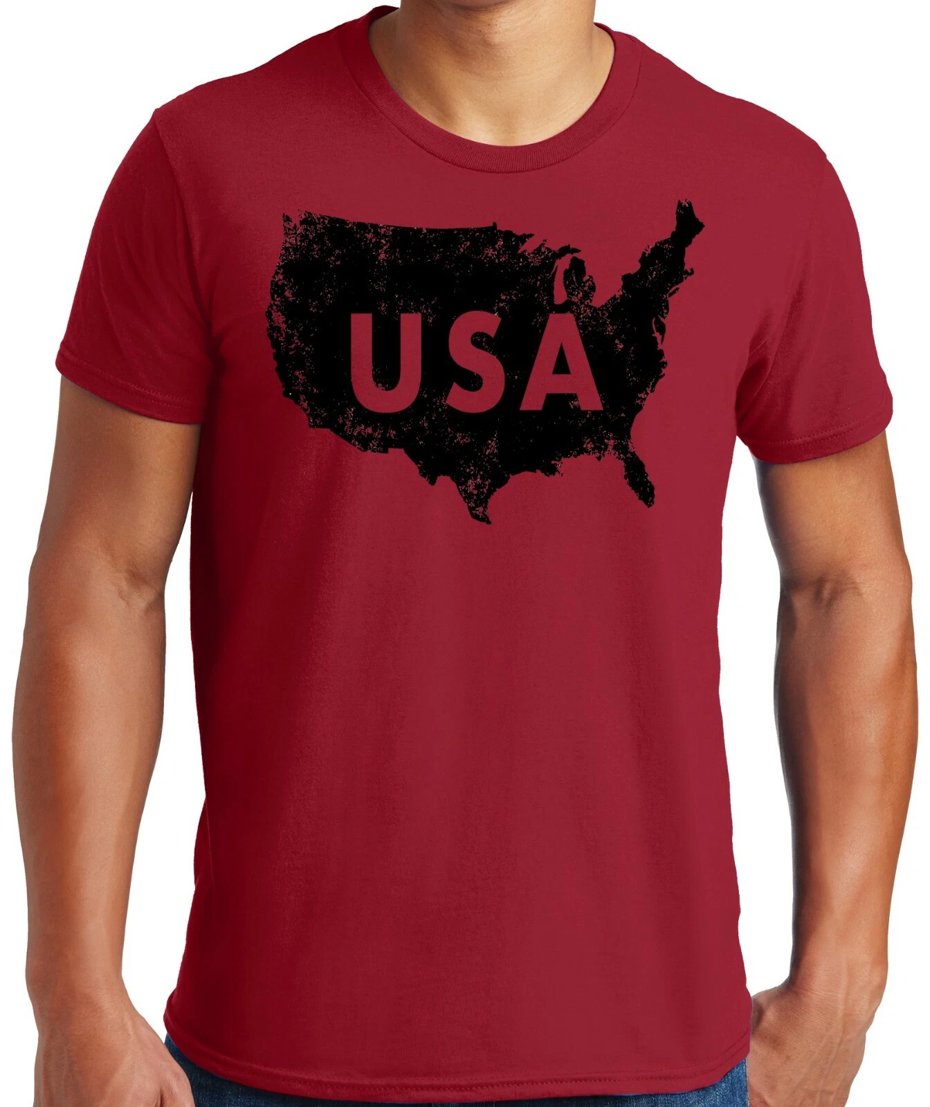 PubliciTeeZ Patriotic USA Map Silhouette Big and Tall T-Shirt