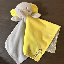 Okie Dokie Yellow  Gray Elephant Hugs Rattle Lovey Security Blanket Baby Plush