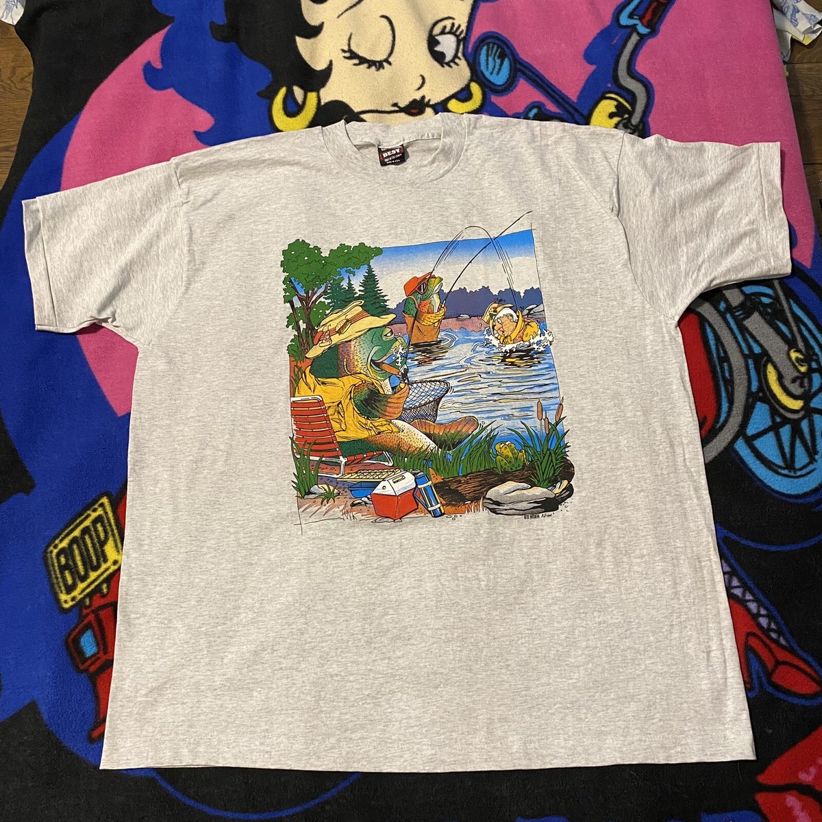 VINTAGE 90s Fishing Funny Graphic Comic T Shirt XXL 1992